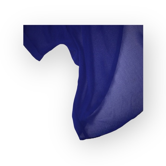 new LF Millau ༄ Sequin Collar Asymmetrical Semi Sheer BD Shirt Top ༄ Royal Navy - Picture 6 of 16